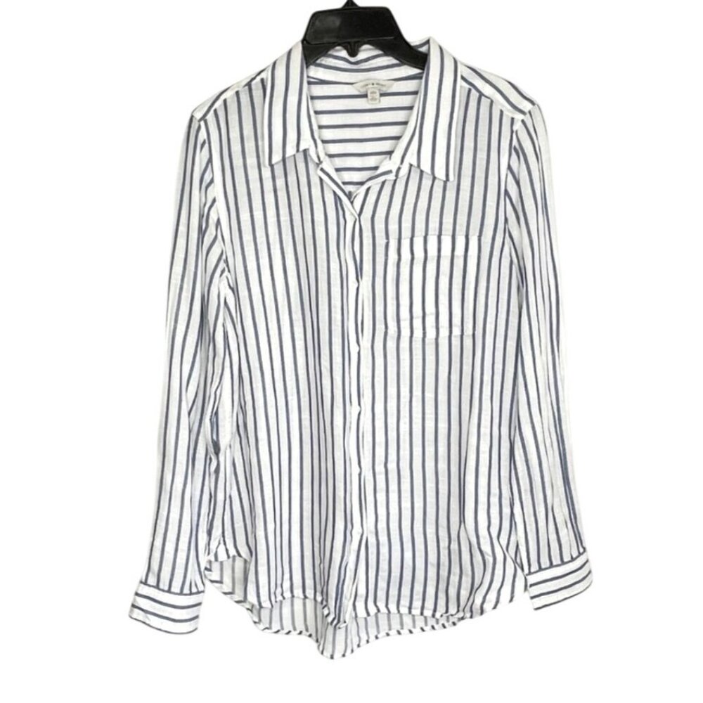 Lucky Brand Striped Button Up Shirt Chambray LS Size M